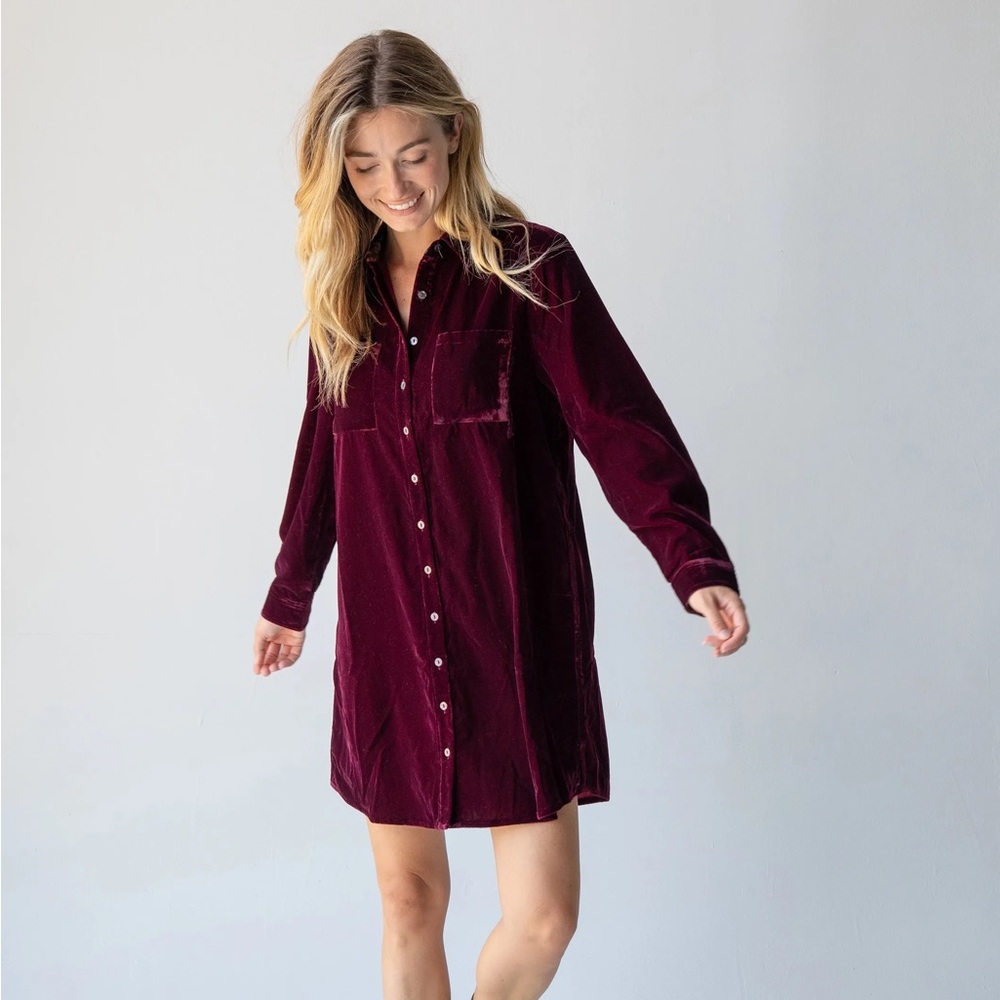 NWT Natural Life Rocky Velvet Button Front Shirt Dress in Cranberry - Picture 12 of 12